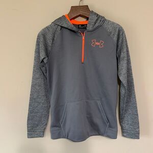 Under Armour 1/4 zip Gray/Orange Cold Gear Hooded Sweatshirt Size Youth XL